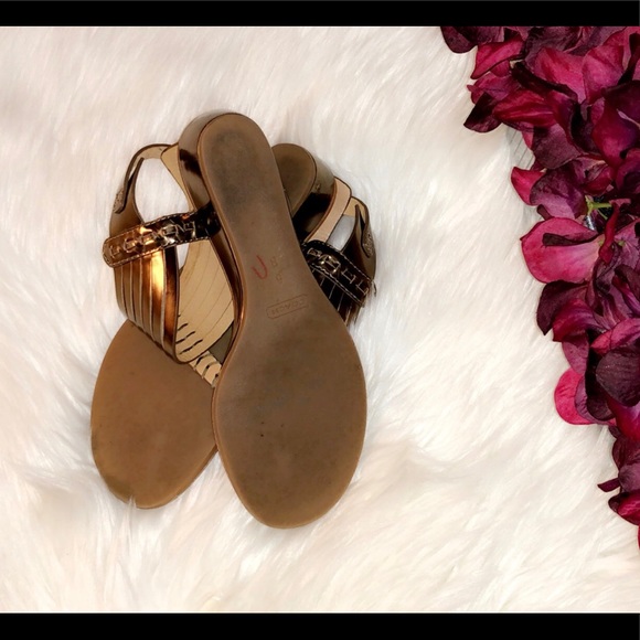 COACH Metallic Bronze India Wedge Sandals - Picture 6 of 6